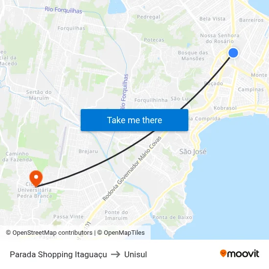Parada Shopping Itaguaçu to Unisul map