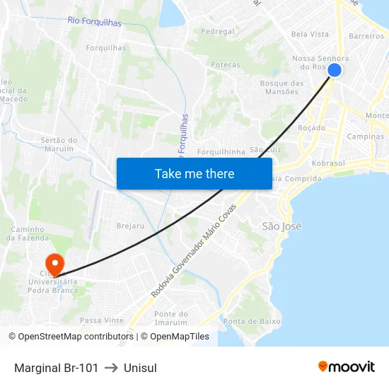 Marginal Br-101 to Unisul map