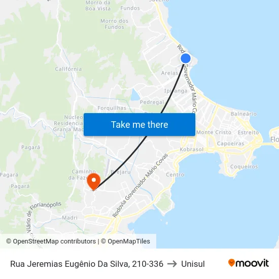 Rua Jeremias Eugênio Da Silva, 210-336 to Unisul map