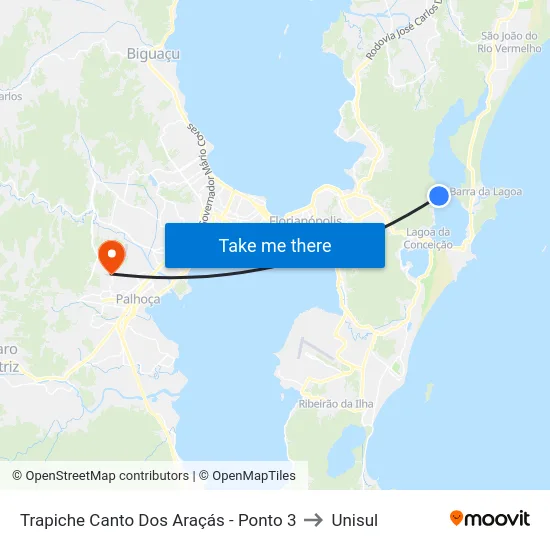 Trapiche Canto Dos Araçás - Ponto 3 to Unisul map