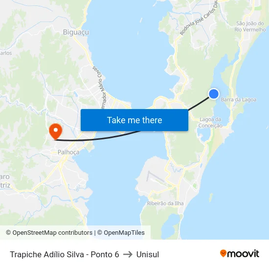 Trapiche Adílio Silva - Ponto 6 to Unisul map