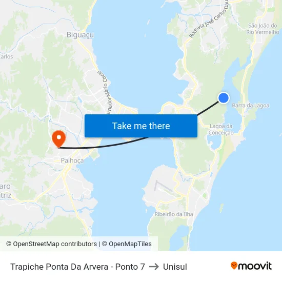 Trapiche Ponta Da Arvera - Ponto 7 to Unisul map