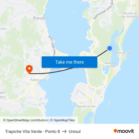 Trapiche Vila Verde - Ponto 8 to Unisul map