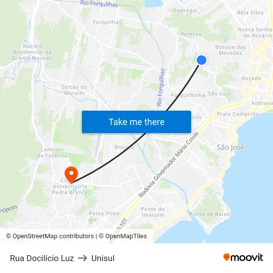 Rua Docilício Luz to Unisul map