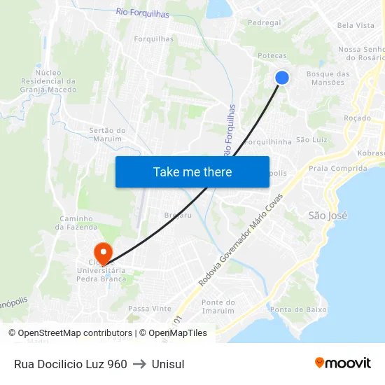 Rua Docilicio Luz 960 to Unisul map