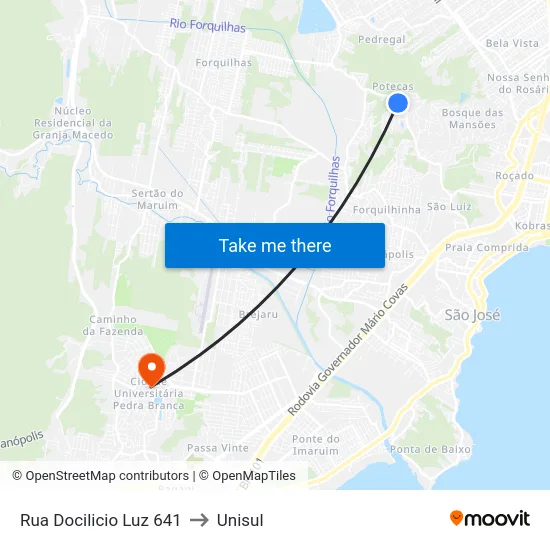 Rua Docilicio Luz 641 to Unisul map