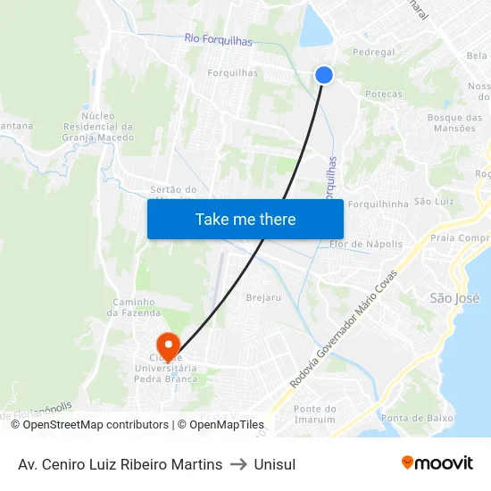 Av. Ceniro Luiz Ribeiro Martins to Unisul map