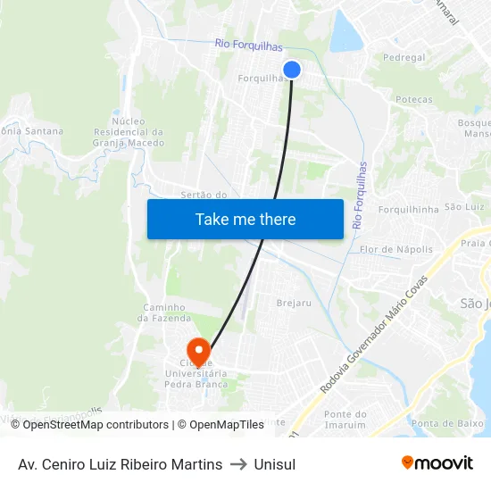 Av. Ceniro Luiz Ribeiro Martins to Unisul map