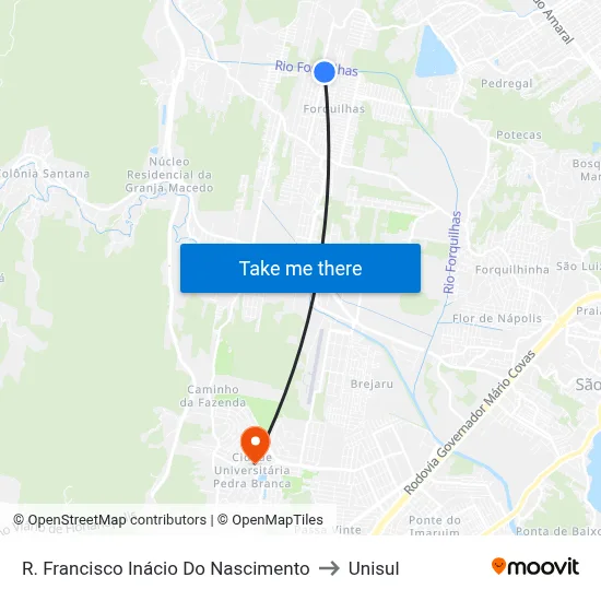 R. Francisco Inácio Do Nascimento to Unisul map