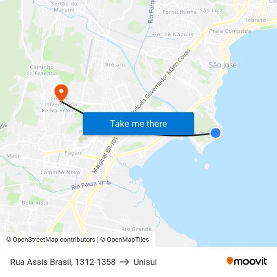 Rua Assis Brasil, 1312-1358 to Unisul map