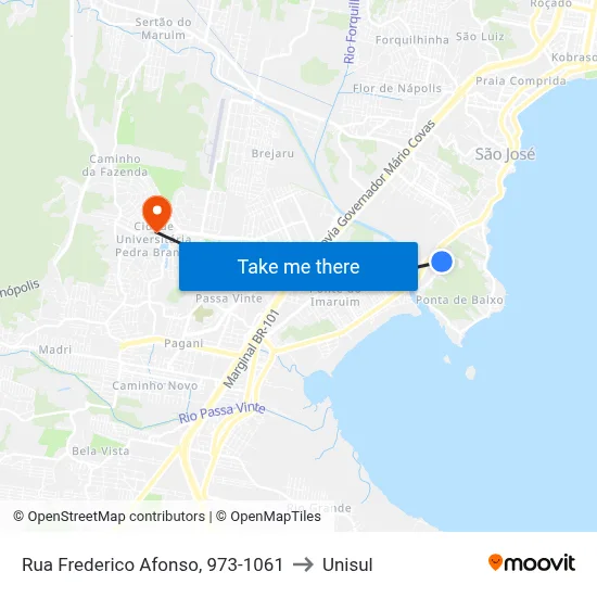 Rua Frederico Afonso, 973-1061 to Unisul map
