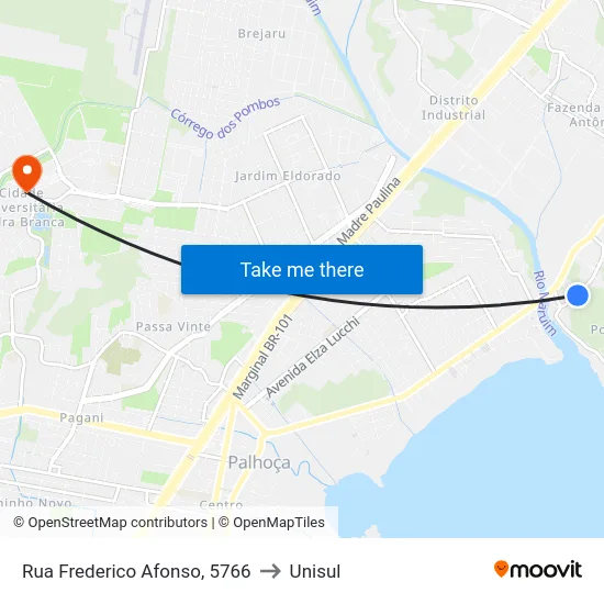Rua Frederico Afonso, 5766 to Unisul map