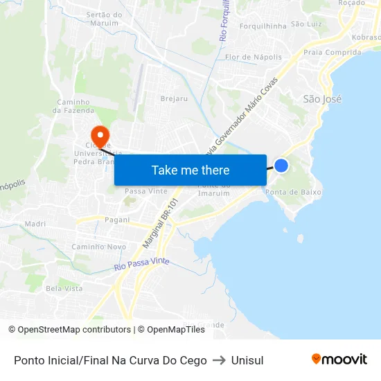 Ponto Inicial/Final Na Curva Do Cego to Unisul map