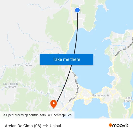 Areias De Cima (06) to Unisul map
