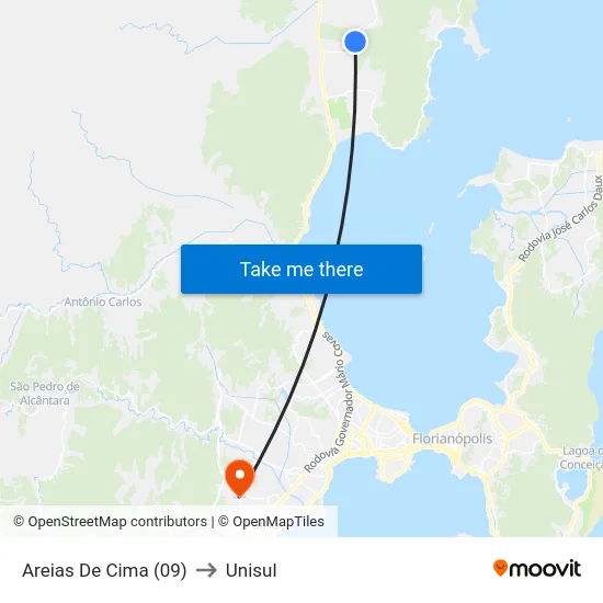 Areias De Cima (09) to Unisul map