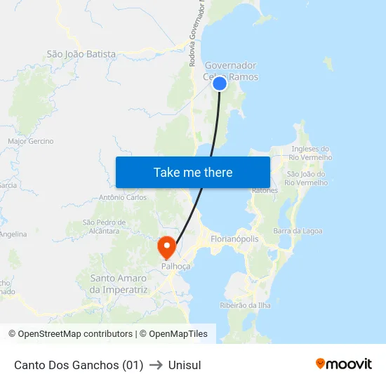 Canto Dos Ganchos (01) to Unisul map