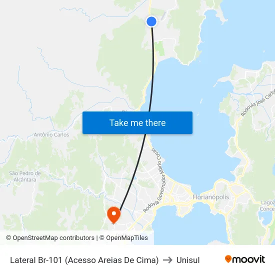 Lateral Br-101 (Acesso Areias De Cima) to Unisul map
