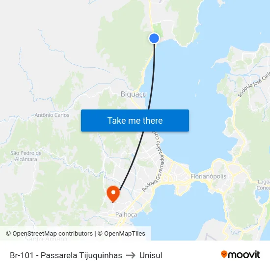 Br-101 - Passarela Tijuquinhas to Unisul map