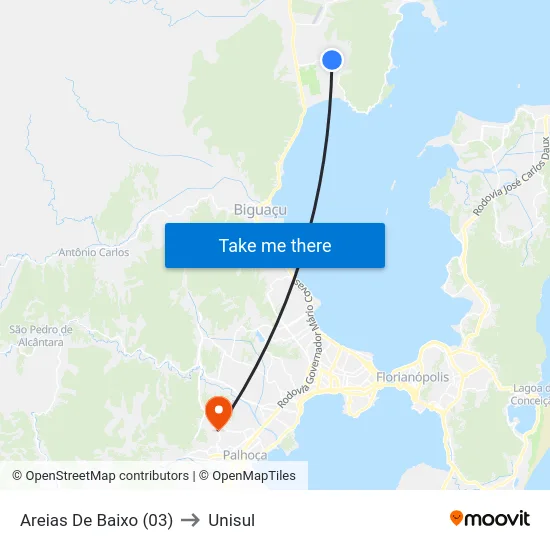 Areias De Baixo (03) to Unisul map