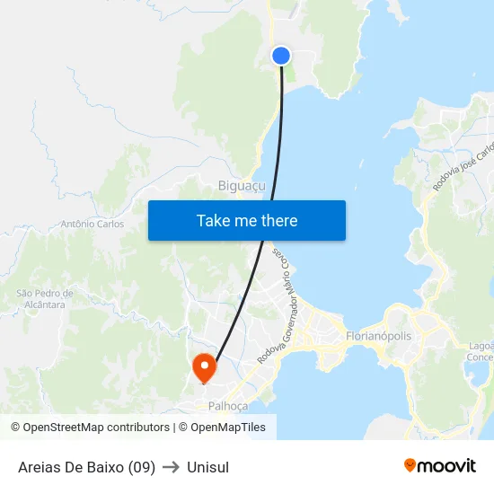 Areias De Baixo (09) to Unisul map