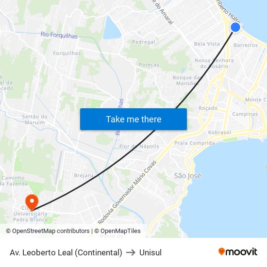 Av. Leoberto Leal (Continental) to Unisul map