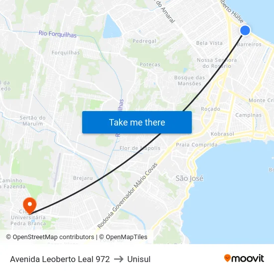 Avenida Leoberto Leal 972 to Unisul map