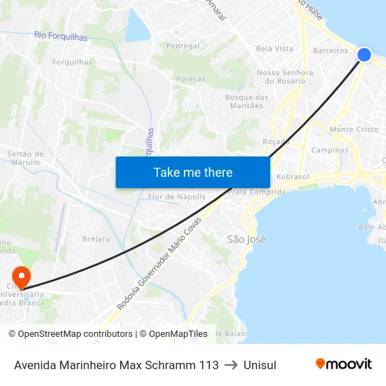 Avenida Marinheiro Max Schramm 113 to Unisul map