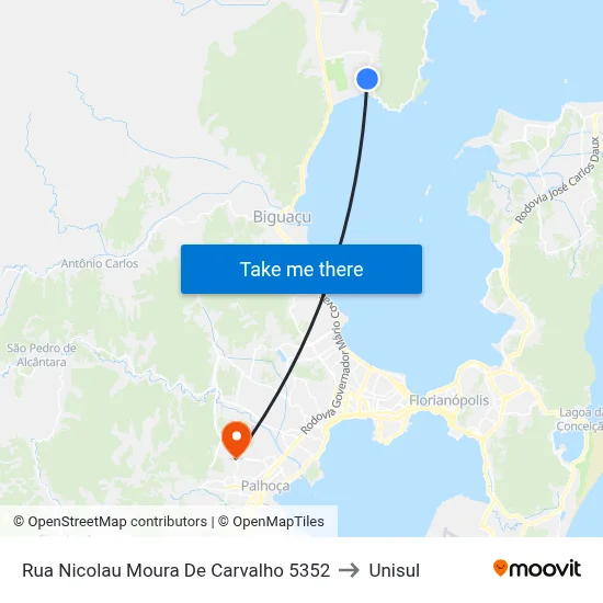 Rua Nicolau Moura De Carvalho 5352 to Unisul map