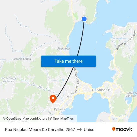 Rua Nicolau Moura De Carvalho 2567 to Unisul map