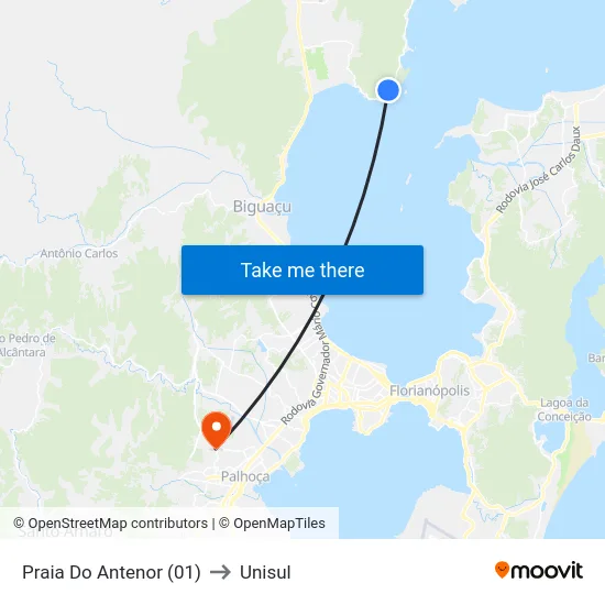 Praia Do Antenor (01) to Unisul map