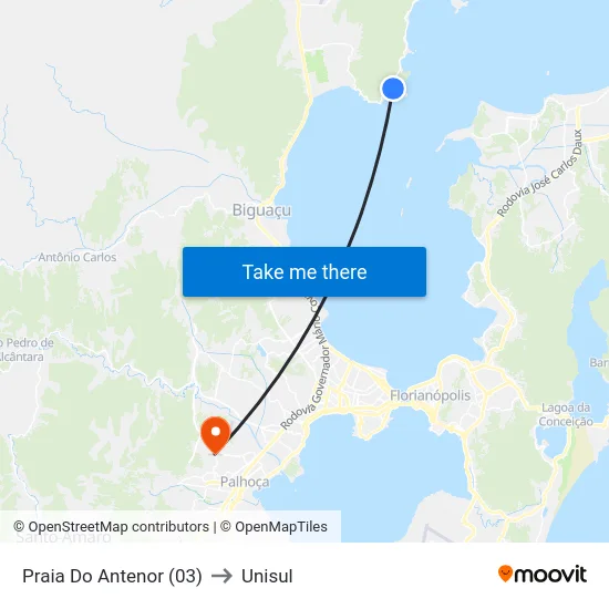 Praia Do Antenor (03) to Unisul map