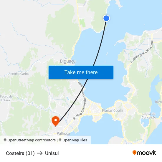 Costeira (01) to Unisul map