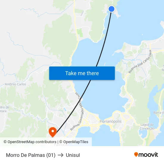 Morro De Palmas (01) to Unisul map