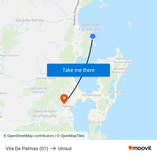 Vila De Palmas (01) to Unisul map