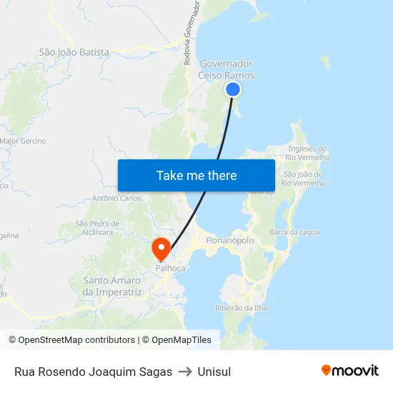 Rua Rosendo Joaquim Sagas to Unisul map