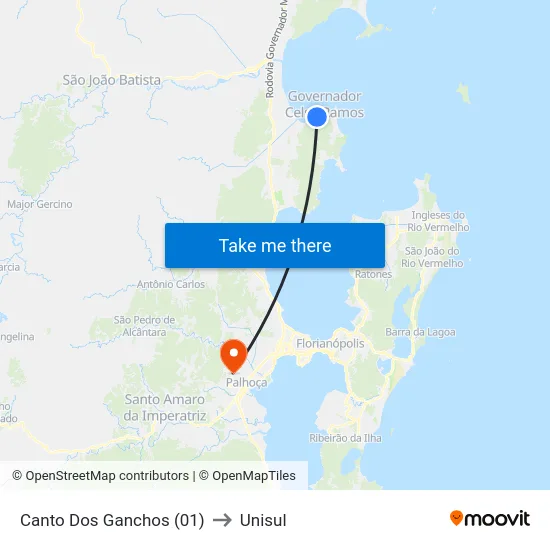 Canto Dos Ganchos (01) to Unisul map