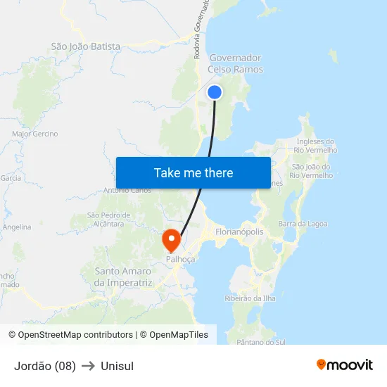 Jordão (08) to Unisul map