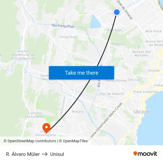 R. Álvaro Müler to Unisul map