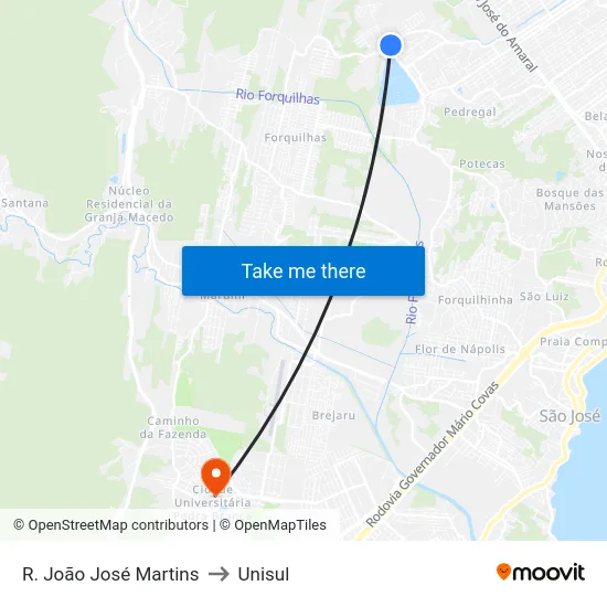 R. João José Martins to Unisul map