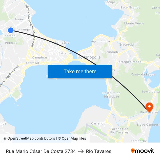 Rua Mario César Da Costa 2734 to Rio Tavares map