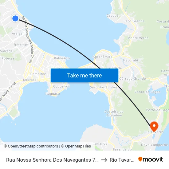 Rua Nossa Senhora Dos Navegantes 719 to Rio Tavares map