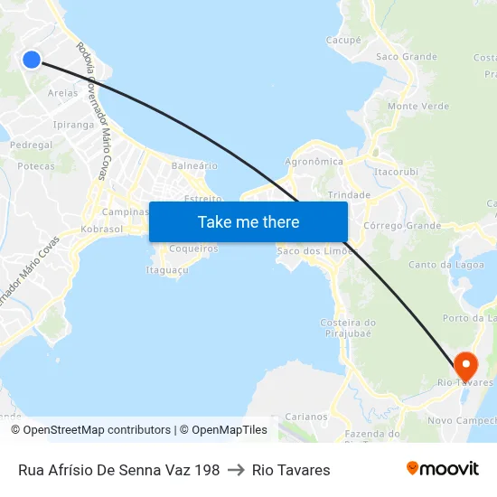 Rua Afrísio De Senna Vaz 198 to Rio Tavares map