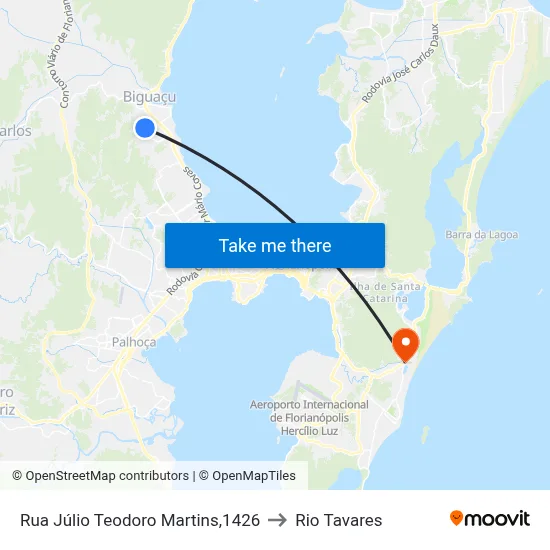 Rua Júlio Teodoro Martins,1426 to Rio Tavares map