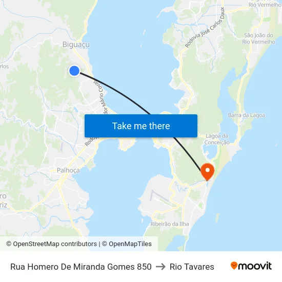 Rua Homero De Miranda Gomes 850 to Rio Tavares map