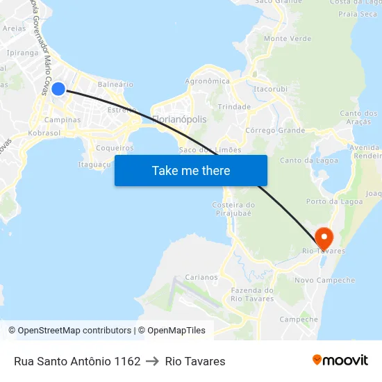 Rua Santo Antônio 1162 to Rio Tavares map