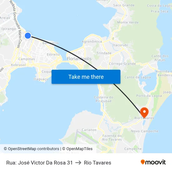 Rua: José Victor Da Rosa 31 to Rio Tavares map