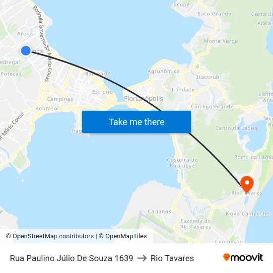 Rua Paulino Júlio De Souza 1639 to Rio Tavares map