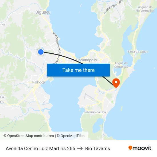 Avenida Ceniro Luiz Martins 266 to Rio Tavares map