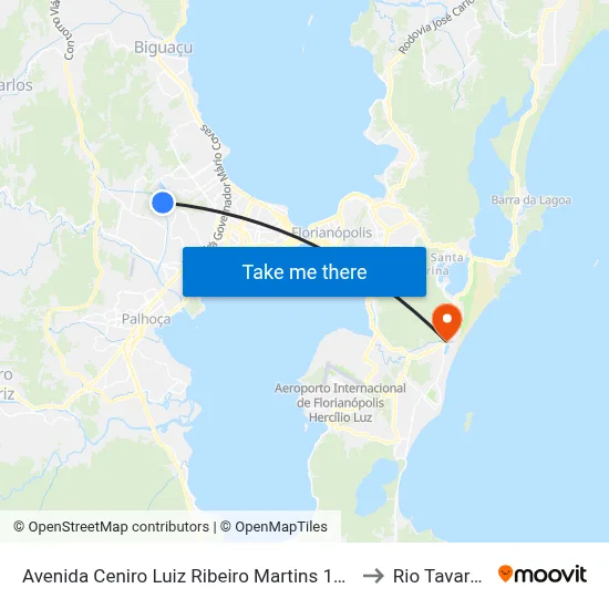 Avenida Ceniro Luiz Ribeiro Martins 164 to Rio Tavares map