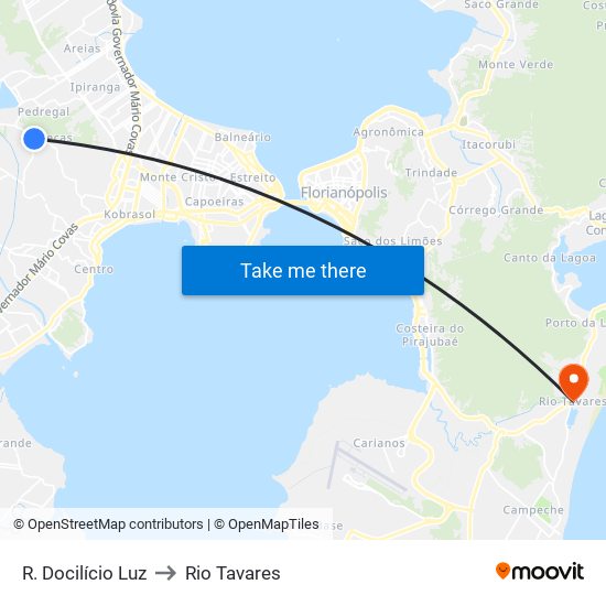 R. Docilício Luz to Rio Tavares map